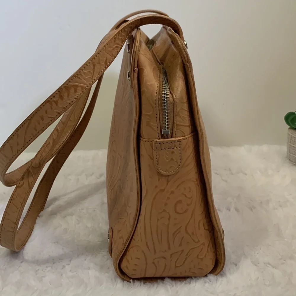MAXX New York floral tooled embossed leather tan shoulder bag